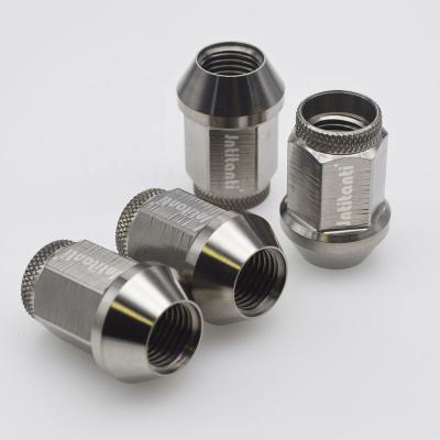 China Gr5 Titanium Custom M14 Knurled Silver Titanium Gr5 Lug Nut With Open End for sale