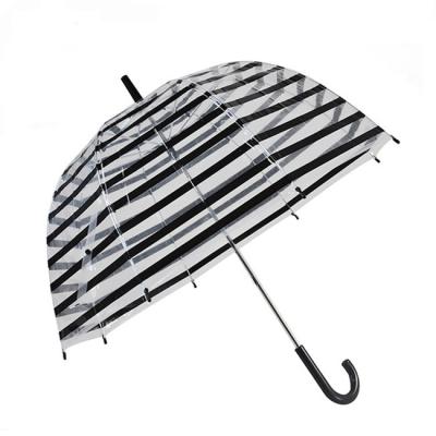 China Promotional daily use black and white barred straight dome transparent umbrella for sale