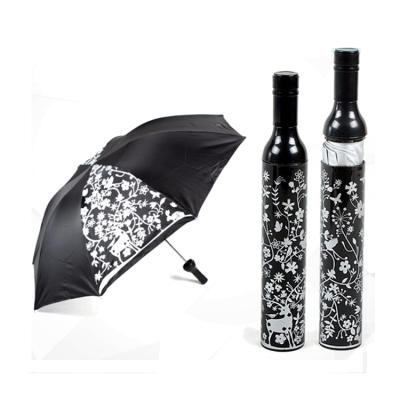 China Polyester China Fashion Promotional Gift Shaped Fold Cheap Wine Bottle Umbrella for sale