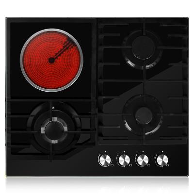 China Hotel Household Gas Hot Selling Glass Hob with Electric 3 Gas 1 Burner for sale