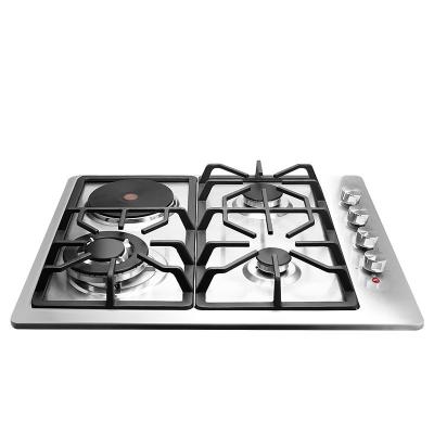 China Hot Selling Hotel Household Stainless Steel Electric Gas Hob 3 Gas 1 Burner for sale