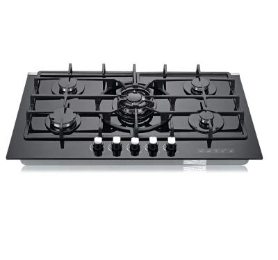 China Hotel Cooking Appliances Household Tempered Glass Cooktops 5 Burner High Quality Gas Stove for sale