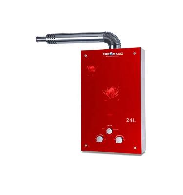 China High Class Water Heater Gas Geyser Balanced Gas 12L Type With Red Glass Panel NG LPG for sale