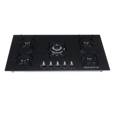 China Hotel Cooking Appliances Household Tempered Glass Cooktops 5 Burner High Quality Gas Stove for sale