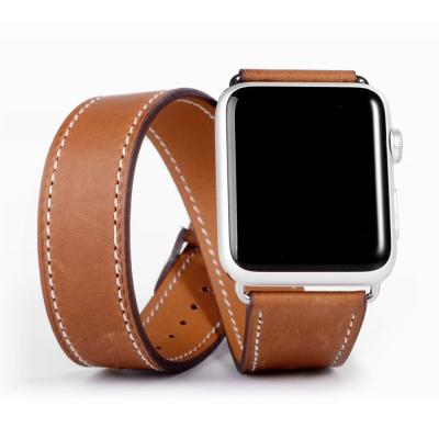 China Water Resistant Compatible With Iwatch Dual Band Tour Replacement Leather Watch Band for sale