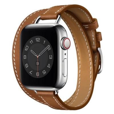 China Water Resistant Double Buckle Watch Band Strap Watchband Belt Strap iWatch Leather Genuine Leather Band for sale