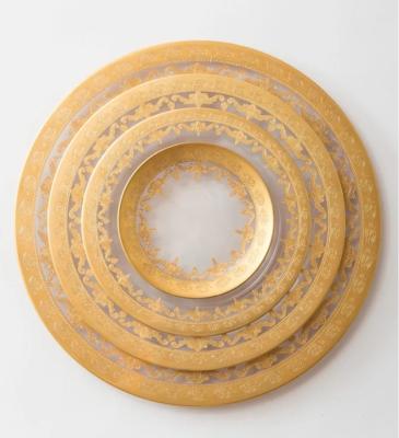 China Joy Tableware Elegant Gold Embossed Sustainable Glass Charger Dish for sale