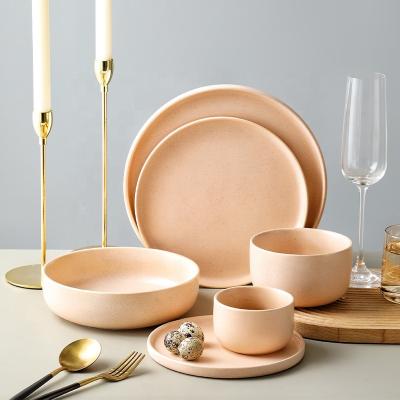 China Sustainable Wholesale Orange Handmade Stoneware Dinner Set Stoneware Dish for sale