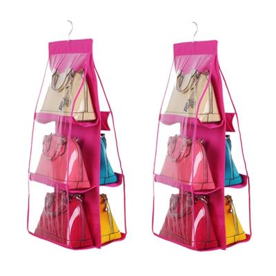 China 6 Pockets Viable Hanging Purse Organizer Clear Hanging Shelf Purse Bag Collection Storage Holder Purse Bag Wardrobe Closet Space Saving for sale