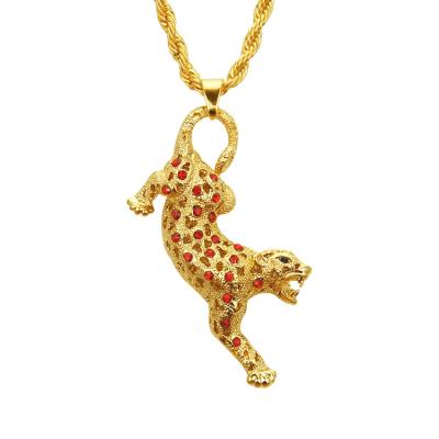 China New HipHop Iced Out Hiphop Jewelry Diamond 14K Gold Leopard Pendant Necklace for sale