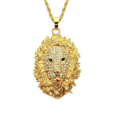 China HipHop Hiphop Jewelry Iced Out Diamond 14K 18K Gold Lion Head Pendant Necklace for sale