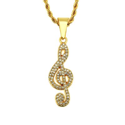 China New Hiphop Music Note Gold Plated Zinc Alloy Pendant Necklace for sale