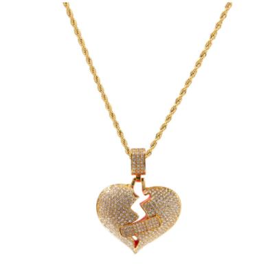 China New HipHop Band-Aid Full Crystal Heart Breaks Pendant Necklace for sale