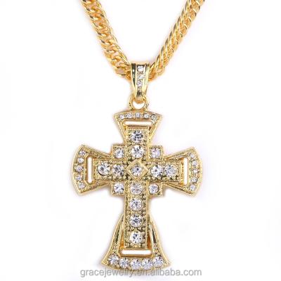 China Hip Hop Fashion HipHop Style 14K Gold Cross Pendant Necklace For Men for sale