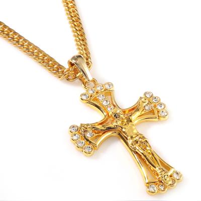 China Hip Hop 18k Gold Jesus Crucifix Cross Pendant Necklace for Men for sale