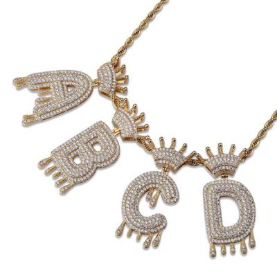 China Hip Hop / Iced Out Custom Style Bling Iced Out Hip Hop Crown Bail Dripping Initial Letter Pendants for sale