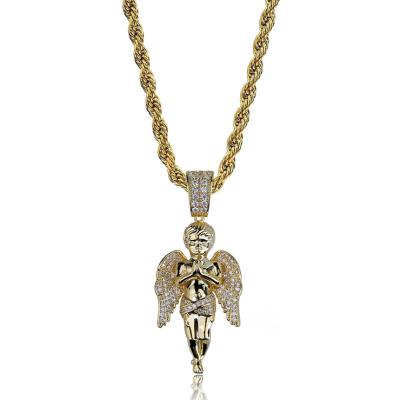 China HipHop Fashion Hiphop Copper CZ Iced Out Gold Plated Angel Necklace Pendant for sale