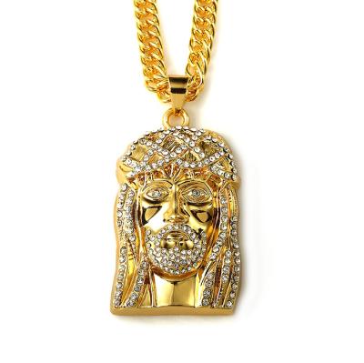 China HipHop Mens Gold HipHop Micro Paved Jesus Piece Pendant Necklaces for sale