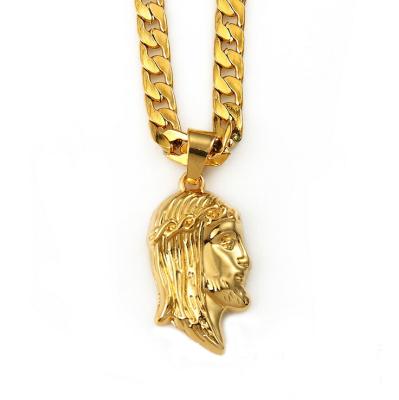 China HipHop Fashion Gold Jesus Side Faces Pendant With Cuban Chain for sale