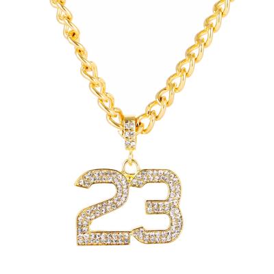 China Hiphop Bling Hiphop Number 23 Pendant 14K Gold Jewelry Necklace for sale