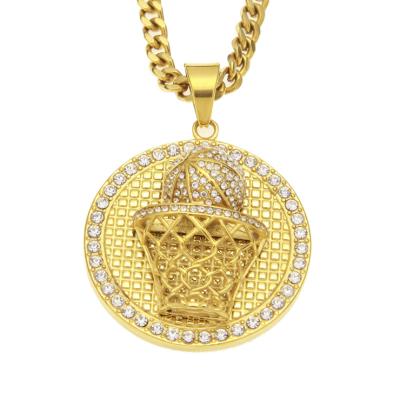 China Zinc Alloy HipHop Hiphop Gold Plated Basketball Brackets Medallion Pendant Necklace for sale