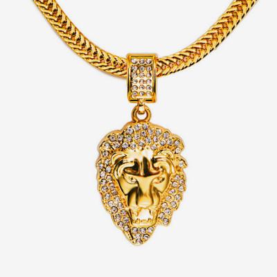 China Hip Hop 18k Gold Cool Saudi Lion Head Necklace For Men Jewelry for sale