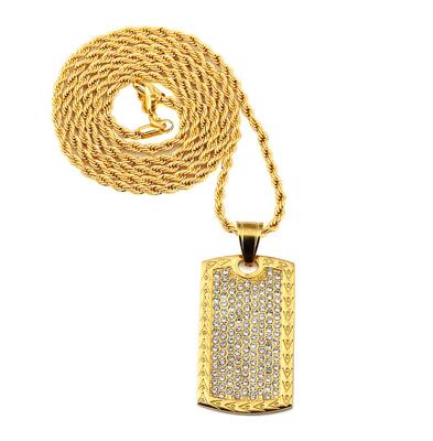 China HipHop Mens Bling Jewelry Micro Paved Gold Plated DogTags Necklace for sale