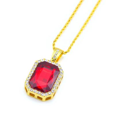 China HipHop Hiphop Bling Bling Iced Out Lab Zinc Alloy Ruby Pendant Necklace for sale