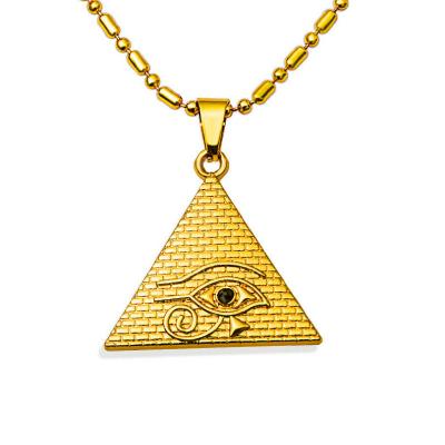 China Cool HipHop HipHop Gold All Seeing Eye Pyramid Pendant Necklace for sale