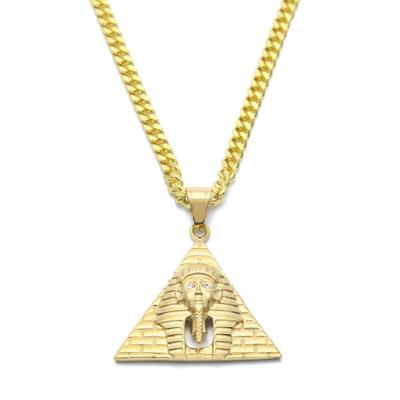 China HipHop Hiphop Iced Out Zinc Alloy Gold Plated Pharaoh Pyramid Pendant Necklace for sale