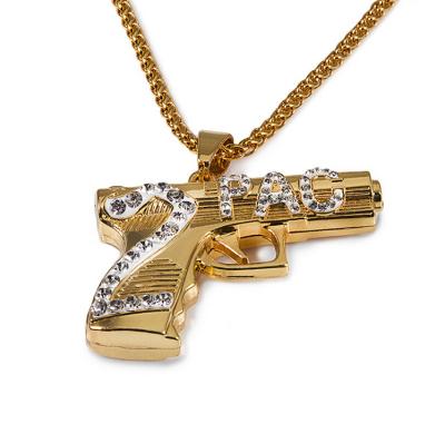 China Cool HipHop Gold Mens 2PAC HipHop Gun Designed Custom Necklace for sale