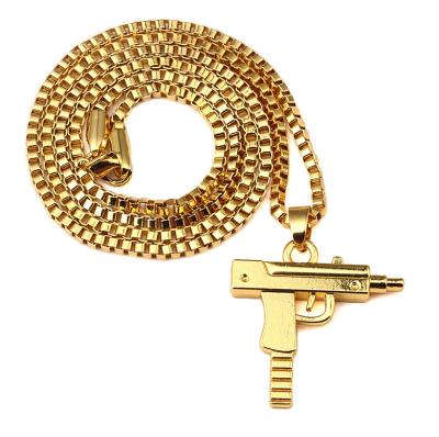 China Hiphop Fashion High Quality Small High Polished Gold Gun Pendant Chain for sale