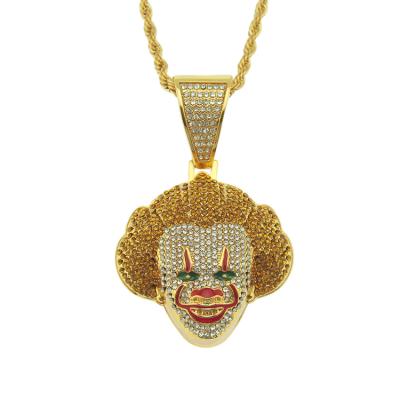 China New Hiphop Jewelry 2020 HipHop Iced Out Diamond Gold Film It Clown Pendant Necklace for sale