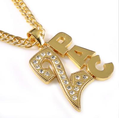 China HipHop Cool HipHop High Polished Gold 2PAC Pendant Necklace for sale