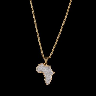 China Hot Selling Zinc Alloy Hip Hop Africa Hip Hop Map Iced Out 18k 14k Gold Pendant Necklace for sale