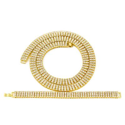 China Free Shipping Bling Bling Gold CZ Paved Alloy Necklace Set Hip Hop Bling Jewelry for sale