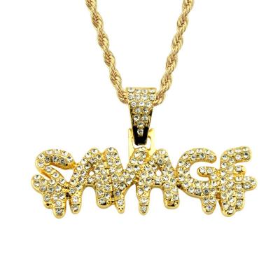 China HipHop Iced Out Cool Diamond WILD Letter Pendant Necklace Men's Hippie Necklace for sale