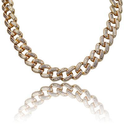 China Hiphop Hiphop Iced Out 18mm Copper Gold Plated Cubic Zirconia Jewelry Cuban Chain Necklace for sale