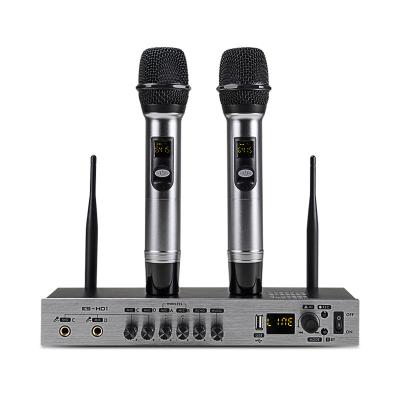 China Handheld Microphone Induction UHF Microphone One For Two KTV Family Performance Wireless Microphone for sale