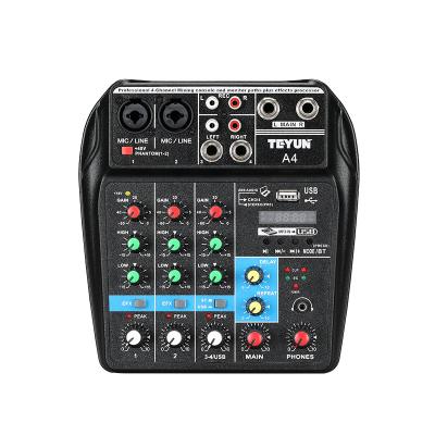 China Mini Portable Professional Karaoke Player Mixer Console 4 Channel Music Sound Audio DJ Mixer with BT, USB interface for sale