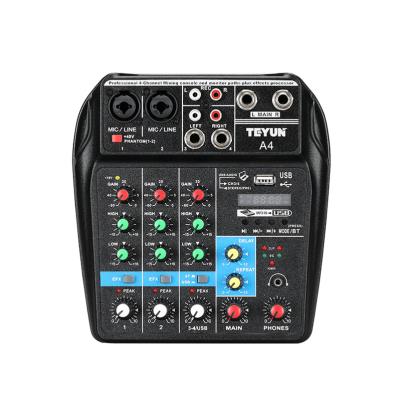 China Professional Audio Karaoke Player Mixer Console Studio Sound Card Recording 4 Channels Audio Visual Mixer For DJ With Sound Card for sale