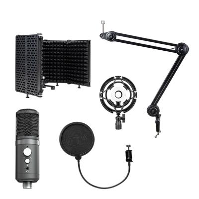 China Professional USB Microphone Hot Selling Studio Recording Microphone with Stand Desktop Condenser Microphone for Live Broadcast Singing for sale