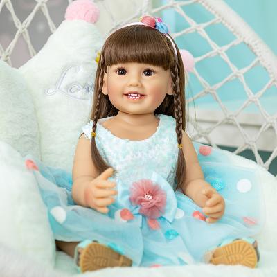 China Toy Wholesale 55cm Soft Green Realistic Soft Silicone Dress Newborn Baby Dolls Reborn Girl for sale