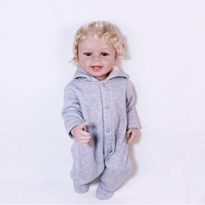 China Reborn Baby Dolls Gray Bodysuit Soft Silicone Boy Toy 55cm Children Soft Doll Toys With Blonde Hair for sale