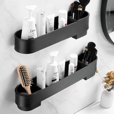 China Wall Mounted Type Bathroom Shelves No Drilling Metal Steel Basket Adhesive Shower Shelf Organizer Bamboo Base Bathroom Caddy for sale