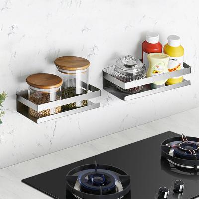 China Wall Mounted Type Punch Free Floating Wall Mounted Kitchen Storage Rack Shelves Spice Rack Drain Dish Rack for sale