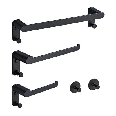 China Stocked Bathroom Hanger Sets Aluminum Bathroom Accessories Sets Black Bathroom Hardware for sale