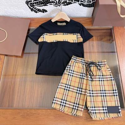 China Boutique Kids Plaid T-shirt Large + Shorts Toddler Washable Boys Clothing Set for sale