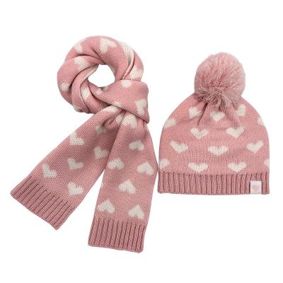 China Fashion \ cute girls set comfortable \ durable autumn and winter new knitted love scarf wool hat for sale