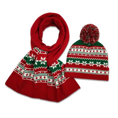 China Fashion\comfortable\durable high quality knitted red hat Christmas scarf cute kids hat set parent-child woolen hat for sale